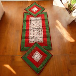 Green Red White With Flower Design Runner Aasan Set