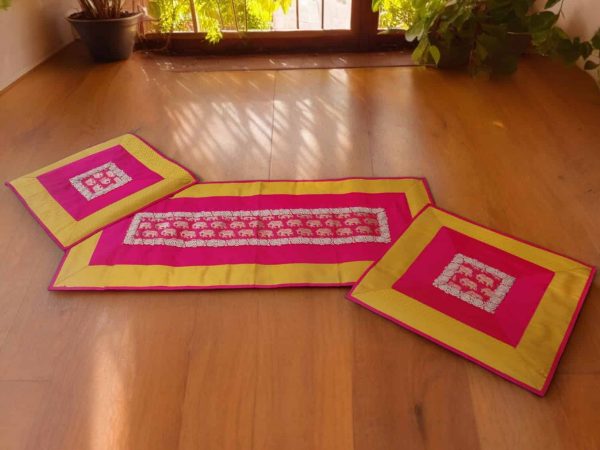 Small Yellow Pink Elephant Design Runner Aasan set 9