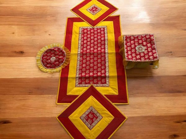 Runner Aasan Combo Set of 3 in Yellow and Red Color with Elephant Design