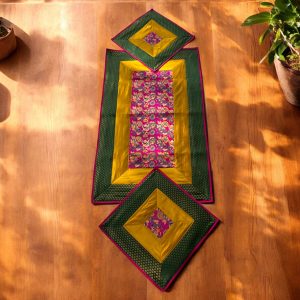Floral Green Gold Runner Aasan Set