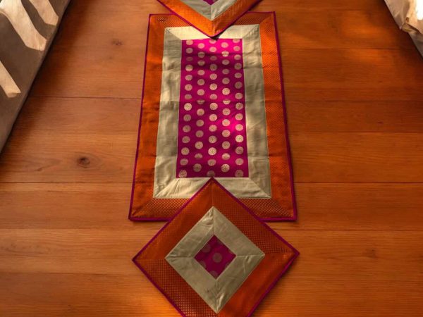 Polka Magenta Orange Runner Aasan Set