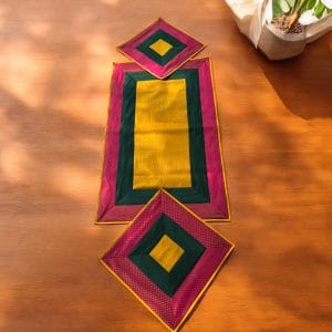 Sunshine Pink and Green Runner Aasan Set