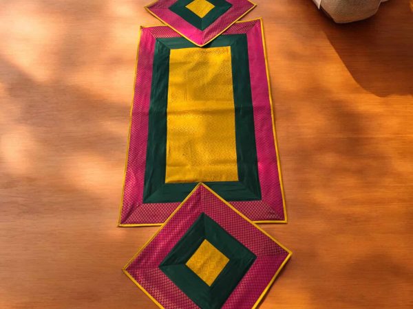 Sunshine Pink and Green Runner Aasan Set