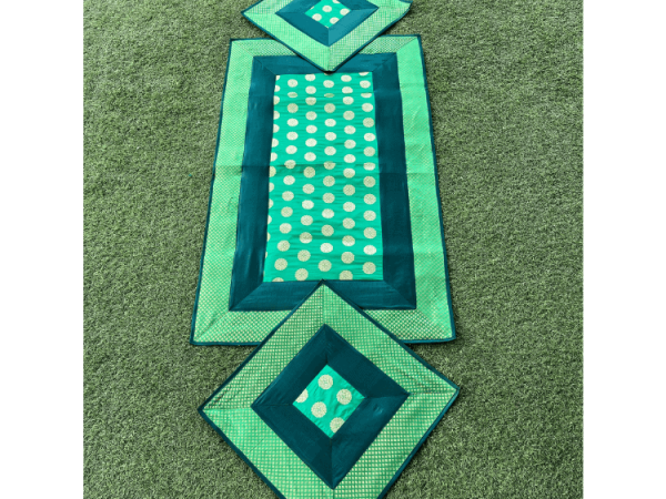 Beautiful Peacock Green Runner and Aasan 2