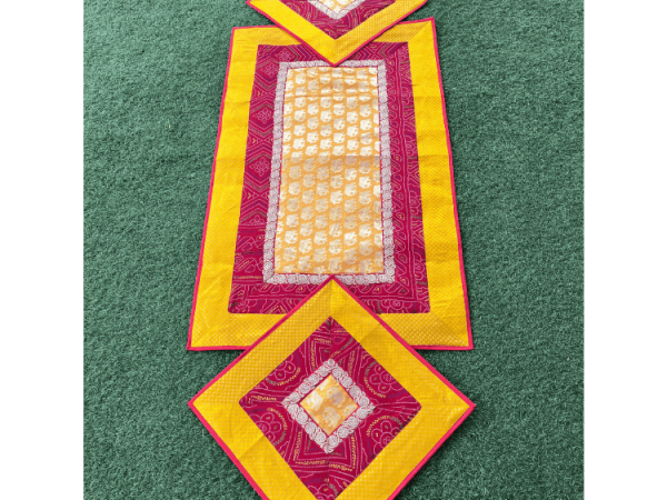 Shiny Yellow with Bandhani Design Runner and Aasan