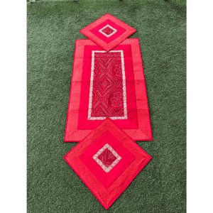 crimson red with Bandhani design Runner and Aasan 2