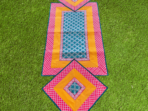Beautiful Yellow and Green Gota Runner and Aasan