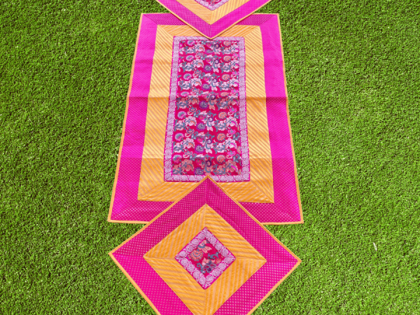 Beautiful Pink and Yellow Runner and Aasan