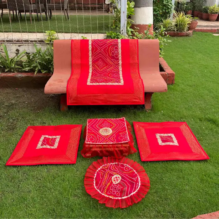 Cherry Red Runner Aasan Combo Set of 3