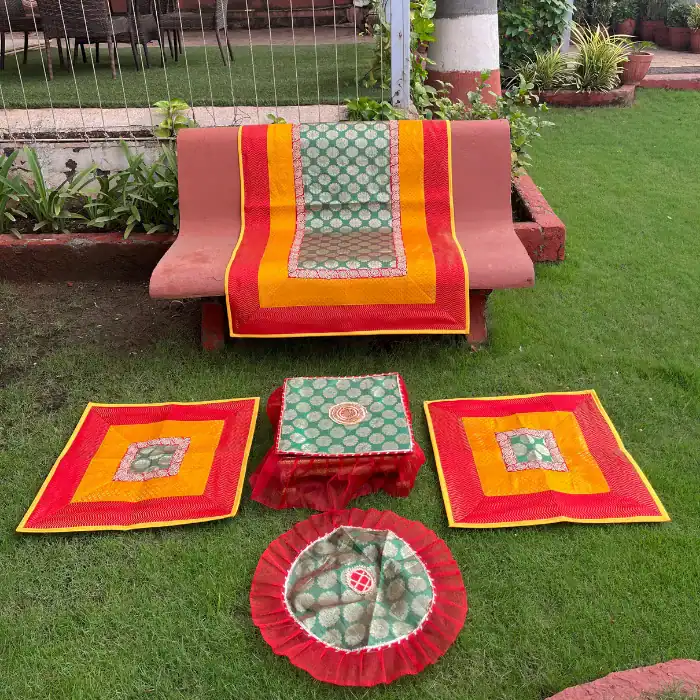 Mustard Yellow & Mehendi Green Runner Aasan Combo Set of 3