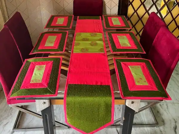 Pink-Olive Floral Panel Dining Table Set