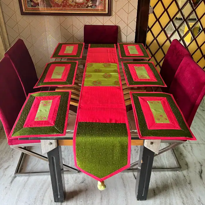 Pink-Olive Floral Panel Dining Table Set