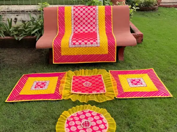 Rani Pink & Marigold Runner Aasan Combo Set of 3