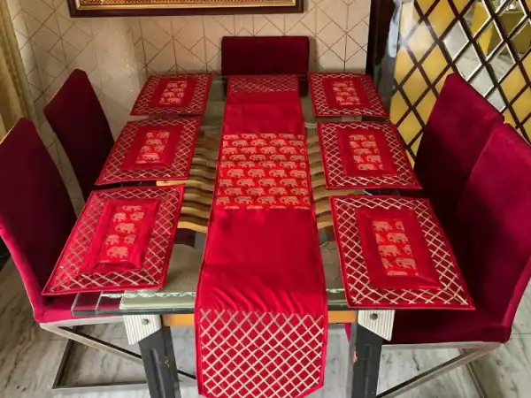 Red-Gold Elephant Border Dining Table Set