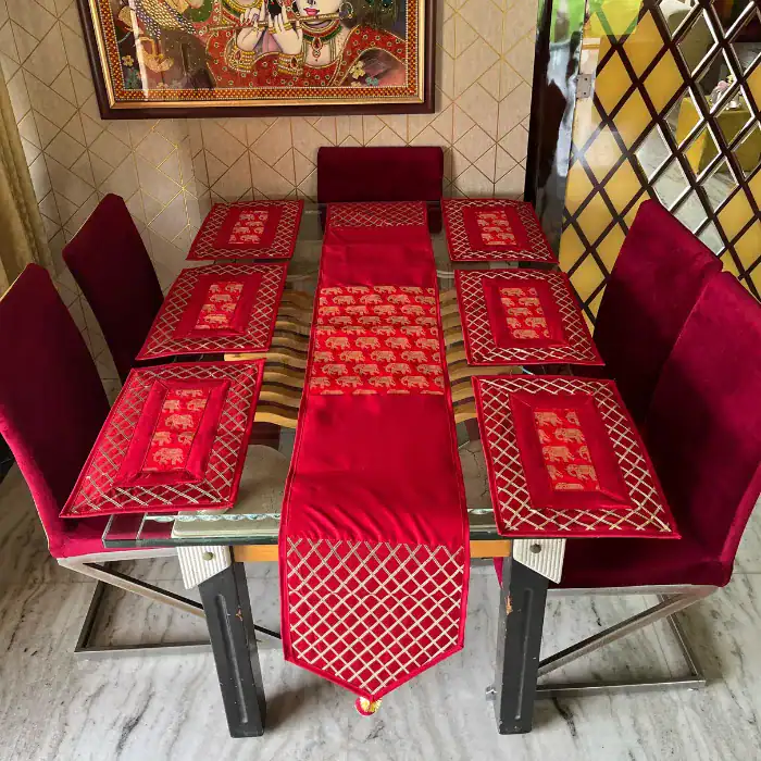 Red-Gold Elephant Border Dining Table Set