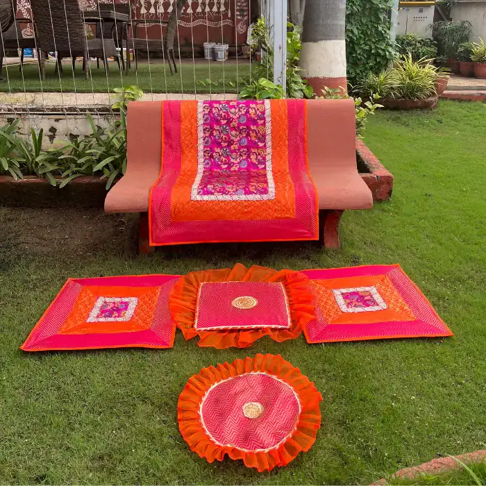 Rose Pink & Sunset Orange Runner Aasan Combo Set of 3