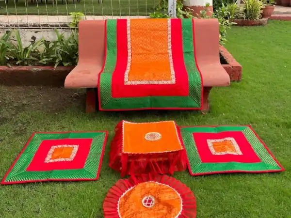 Saffron & Parrot Green Runner Aasan Combo Set of 3