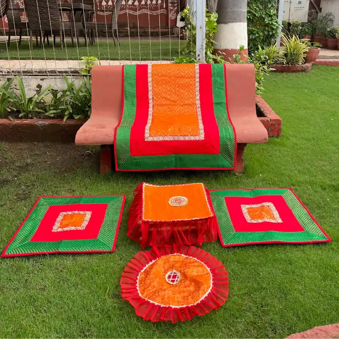 Saffron & Parrot Green Runner Aasan Combo Set of 3