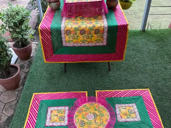 Sunshine Yellow & Bottle Green Runner Aasan Combo Set of 3