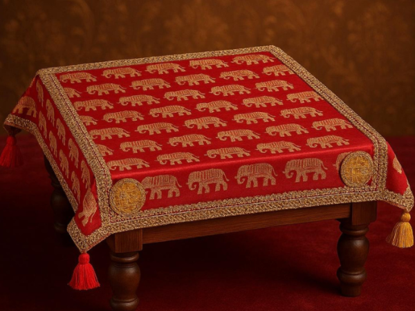 Red Elephant Print Heavy Chowki Cover