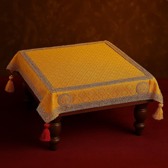 Mustard Yellow & Gold Heavy Chowki Cover