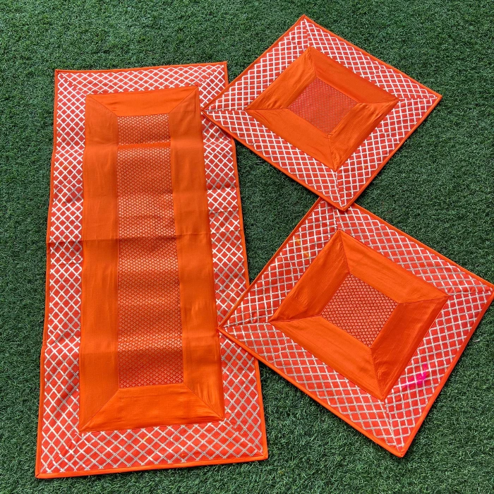 Orange Net Border Runner Aasan Set