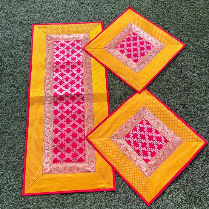 Pink & Yellow Runner Aasan Set