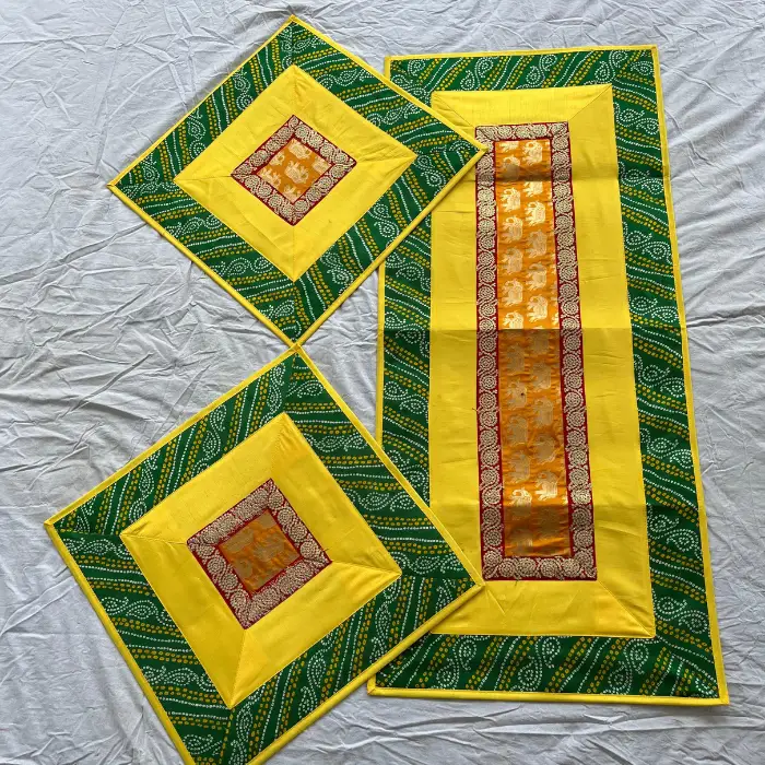Yellow & Green Runner Aasan Set