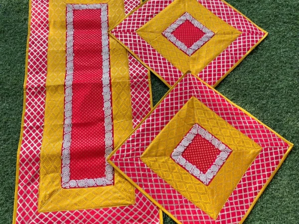 Red & Mustard Runner Aasan Set