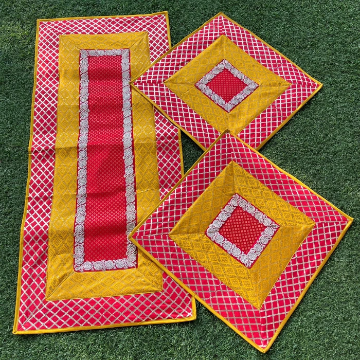 Red & Mustard Runner Aasan Set