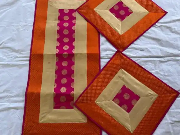 Orange & Beige Runner Aasan Set