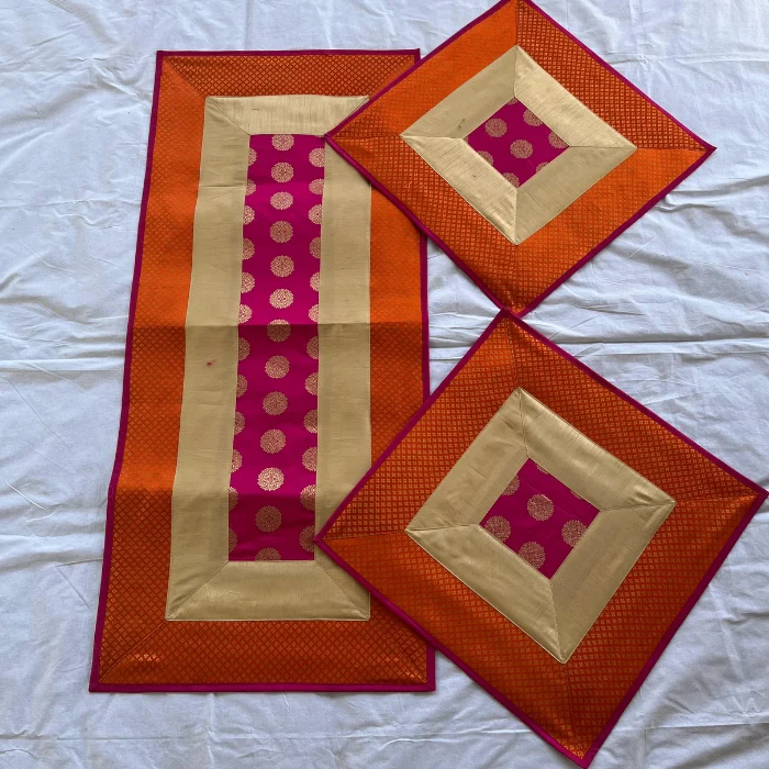 Orange & Beige Runner Aasan Set