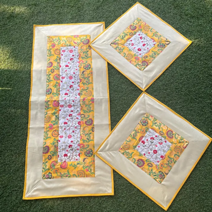Cream & Yellow Runner Aasan Set